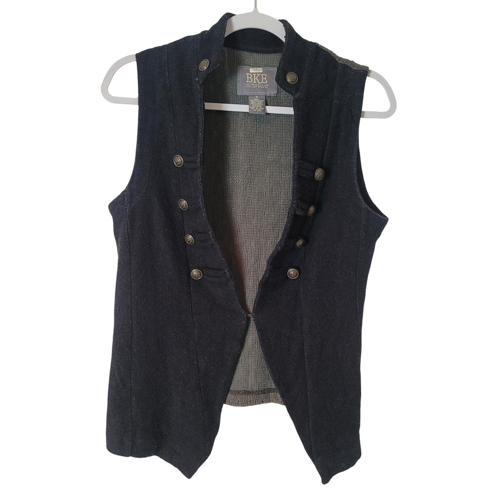 BKE Outerwear Womens Black Military Style Vest Cable Knit Back Grey Medium Y2K